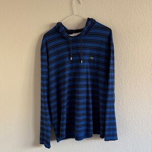 Lacoste Men's Black and Blue Striped Hoodie